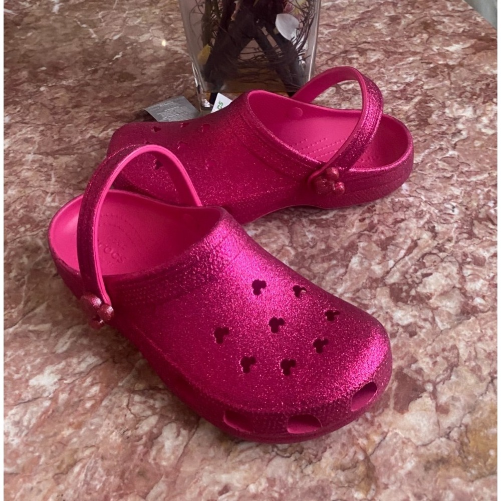 NWT Crocs Disney Park Pink Glitter Mickey Icon Clogs for Adults M10/W12